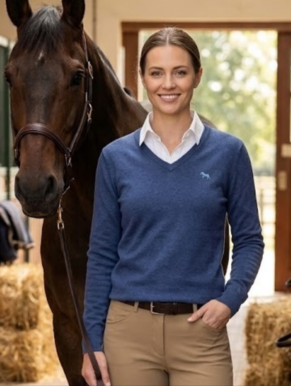 Aerion Cotton Knit V-Neck Sweater Equestrian Classic Preppy Horse Girl Heritage